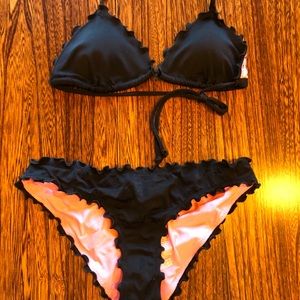 Black ruffle bikini